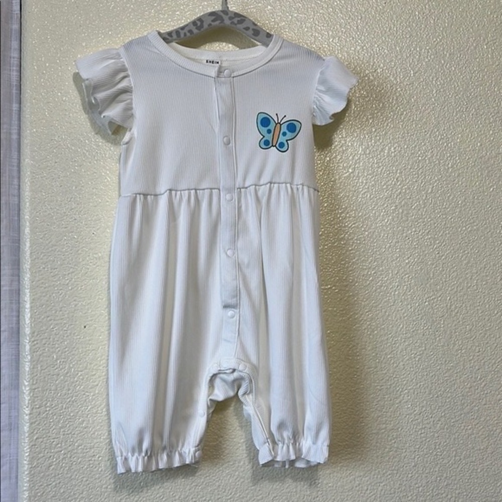 SHEIN White Bodysuit with Blue Butterfly